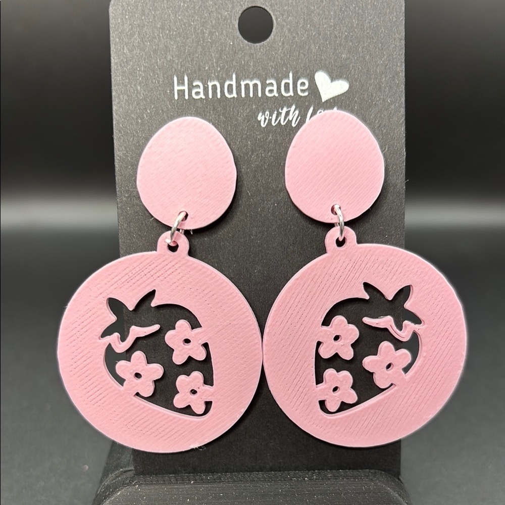 Pink Strawberry Flower Earrings